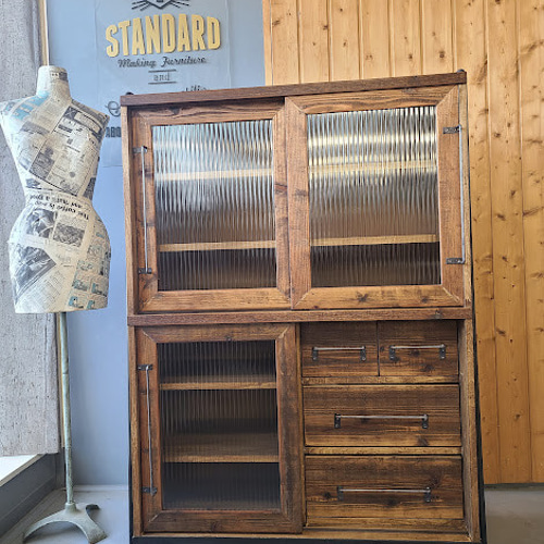 SLIDE OPEN DOOR CUPBOAD モールガラス 食器戸棚/カップボード 本棚
