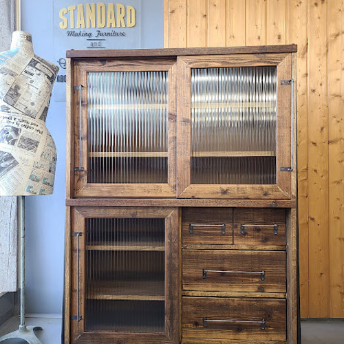 SLIDE OPEN DOOR CUPBOAD モールガラス 食器戸棚/カップボード 本棚