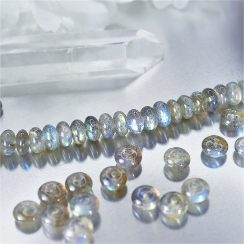 4×8mm 1個 ラブラドライト 高品質 ボタン 美シラー天然石 ロンデル 