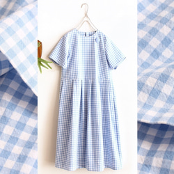 水色ギンガムチェック半袖ミニワンピース PriCHOU ワンピース Gingham Check Mini One-piece/ギンガム