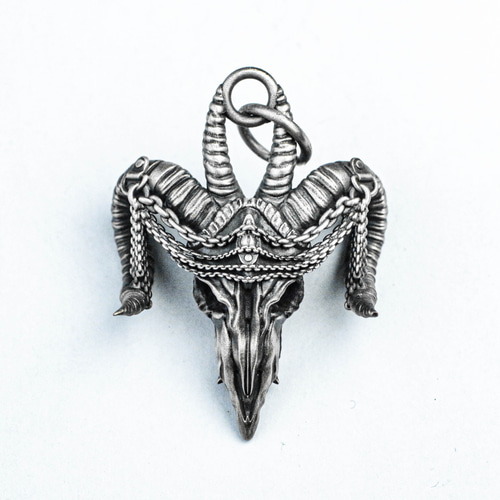 925 スターリングシルバー シープ スカル ペンダント ネックレス