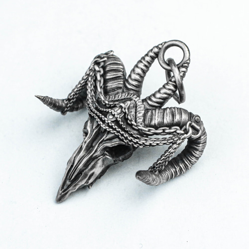 925 スターリングシルバー シープ スカル ペンダント ネックレス