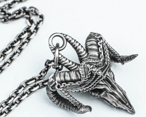 925 スターリングシルバー シープ スカル ペンダント ネックレス