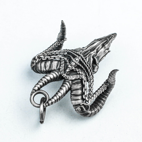 925 スターリングシルバー シープ スカル ペンダント ネックレス