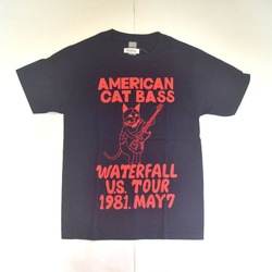 猫ツアーT「猫ベース」（レコードワッペン）　ネイビー　Lサイズ　22新色　WATERFALLオリジナル　生産数量限定品 1枚目の画像
