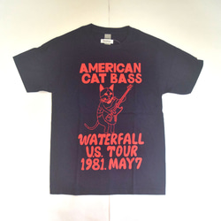 猫ツアーT「猫ベース」（レコードワッペン）　ネイビー　Sサイズ　22新色　WATERFALLオリジナル　生産数量限定品 1枚目の画像