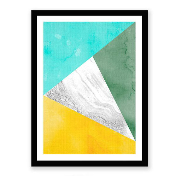 Geometric ジオメトリック トライアングルズ Aqua Green Yellow モダン アートポスター 3枚目の画像