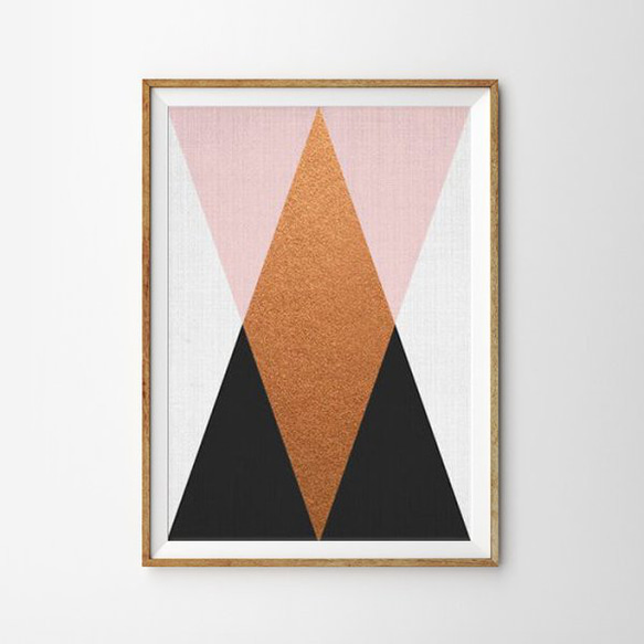 Geometric ジオメトリック トライアングルズ Pink Black モダン アートポスター 1枚目の画像