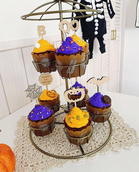 【木製 ケーキトッパー ハロウィンピック5本セット】ハロウィン　ガーランド　レターバナー　Halloween 3枚目の画像