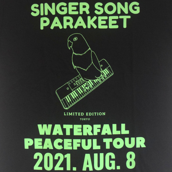 インコツアーTシャツ「インコピアノ/シンセサイザー」 ブラック Mサイズ WATERFALLオリジナル商品 2枚目の画像