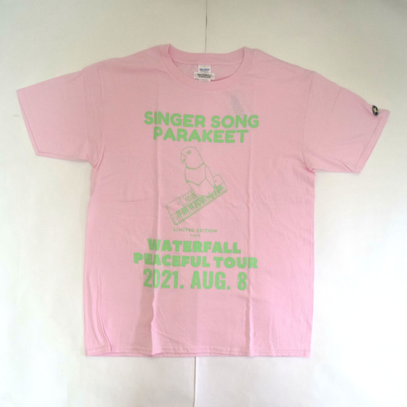 インコツアーTシャツ「インコピアノ/シンセサイザー」 ピンク Sサイズ WATERFALLオリジナル商品 1枚目の画像