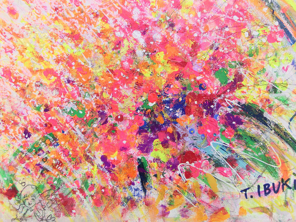 原画  「虹色の華束」額サイズ 48㎝×35㎝ パワーアート 5枚目の画像