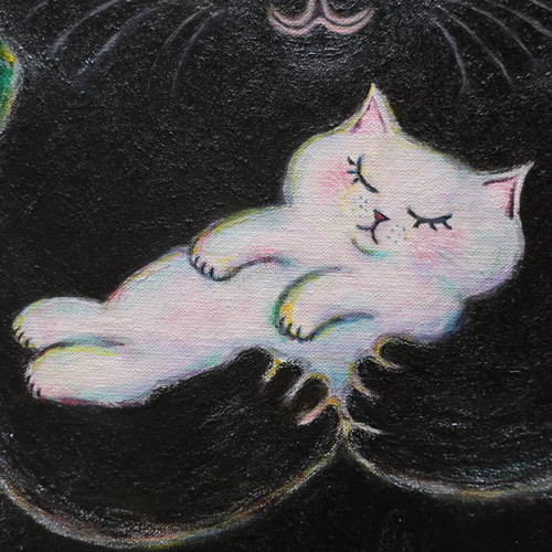 絵画。原画☆キャンバス F10【夜、黒猫が星を抱いて願い事をする】 絵画。原画☆キャンバス F10【夜、黒猫が星を抱いて願い事をする】