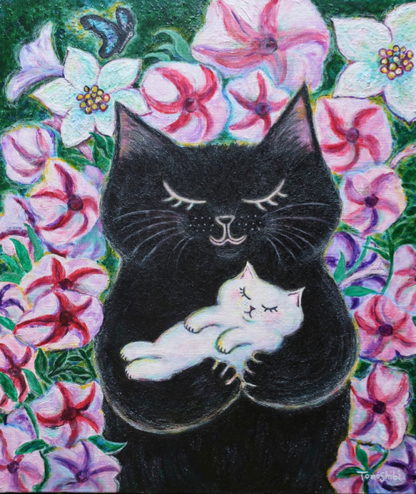 絵画。原画【チーズチョコレートケーキが好きな猫2匹】