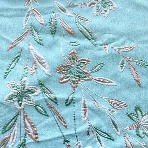 エメラルドグリーン 刺繍生地 生地 REN 海外生地とスカーフ屋
