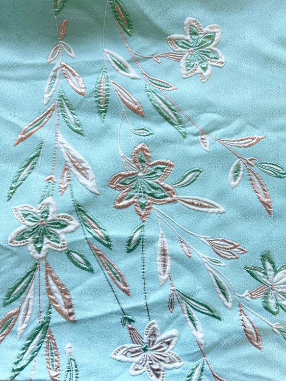エメラルドグリーン 刺繍生地 生地 REN 海外生地とスカーフ屋