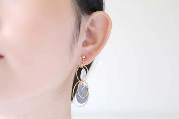 淡水珍珠貝殼圓形耳環[14kgf]・耳環(#875・#876) 第10張的照片