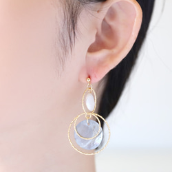 淡水珍珠貝殼圓形耳環[14kgf]・耳環(#875・#876) 第1張的照片