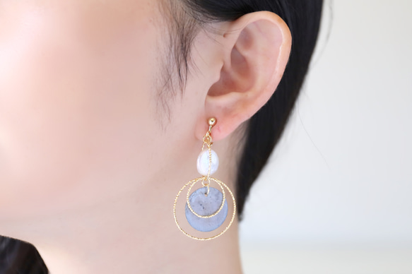 淡水珍珠貝殼圓形耳環[14kgf]・耳環(#875・#876) 第9張的照片