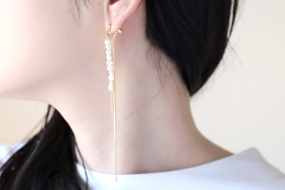 2way フォッシルコーラル＆淡水パール　 ピアス／イヤリング 2way フォッシルコーラル＆淡水パール ピアス／イヤリング