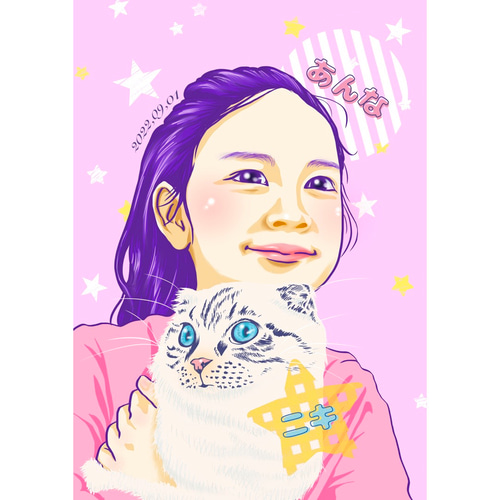 似顔絵オーダー　似顔絵　A4サイズ　ハガキサイズ　2枚 似顔絵オーダー ハガキサイズ 心のこもったプレゼント♪ 程よい