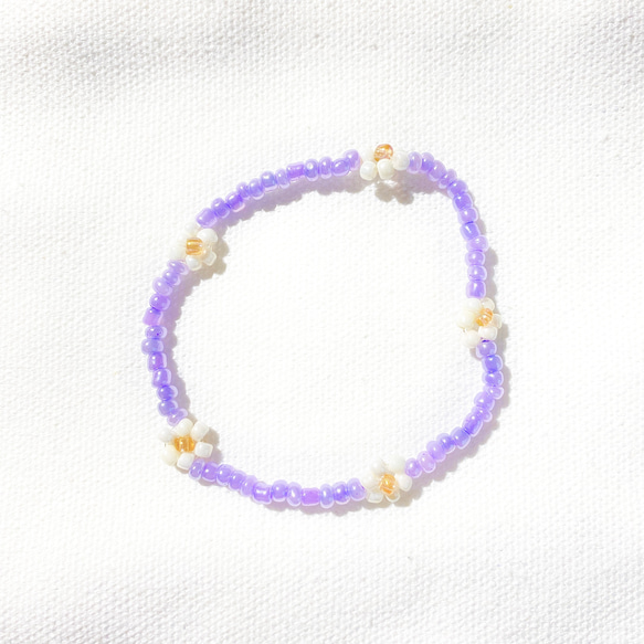 フラワービーズブレスレット(紫) ビーズアクセサリー 韓国