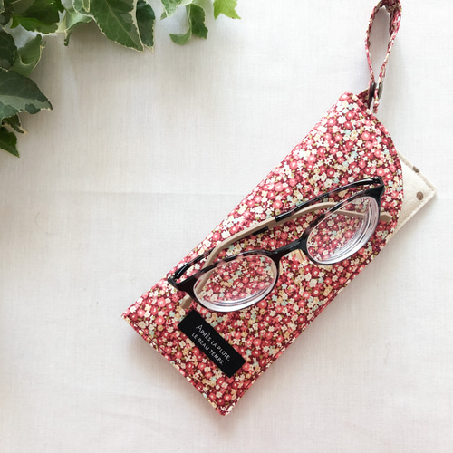 メガネケース red flower◎ストラップ付きで持ち運びが楽♪メガネ入れ