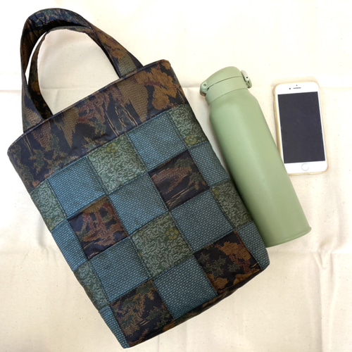 T-1 着物リメイク☆大島紬☆パッチワークキルトのトートバッグ トート