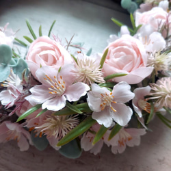 《再販》ラナンキュラスと桜の春色ピンクリース　大きめのリース 7枚目の画像