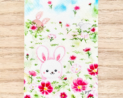 6-76「コスモスとうさぎ」シーグラスアート　うさぎ　秋桜　花　インテリア　雑貨 3d0a2e9824c3ed842ee0103c13fe3a