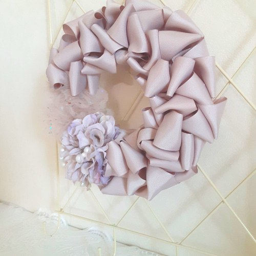 リボンリース・アーティフィシャルフラワーピンクパープル リース