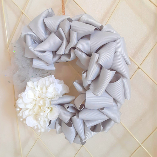リボンリース・アーティフィシャルフラワーホワイト リース petite