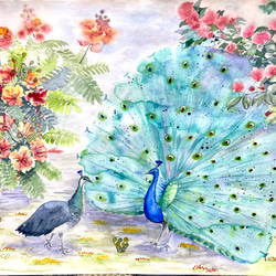 庭のめい Mei in the garden 猫の絵 花の絵 原画 絵画 Setsu