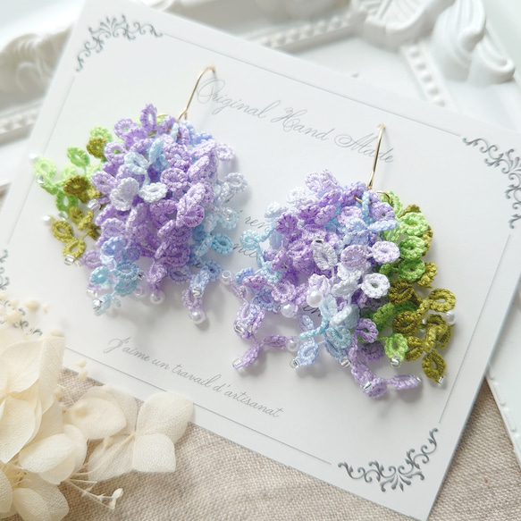 タティングレース 藤の花 ピアス/イヤリング ピアス(フック タティングレース 藤の花 ピアス/イヤリング ピアス(フック