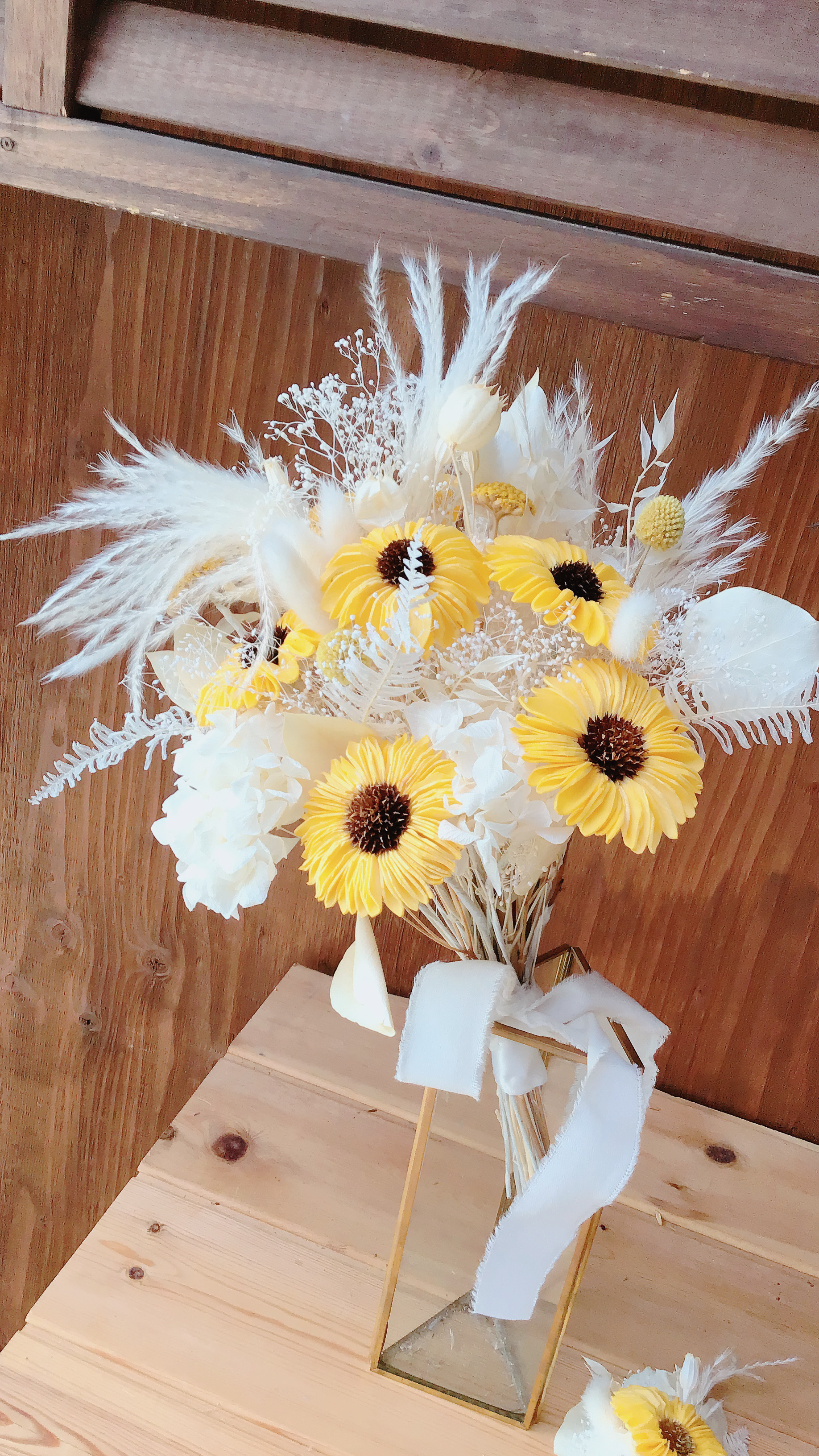 再販【夏の誕生花2025枯れないひまわりdryflowerクラッチブーケ❤︎そのまま記念に残るブーケ★