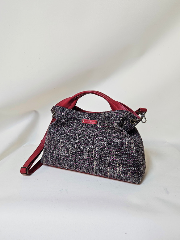 　日本製 Zess fino  ツイード×姫路レザートート 2WAY　秋冬にぴったりな感じのいい風合い♪ 3枚目の画像