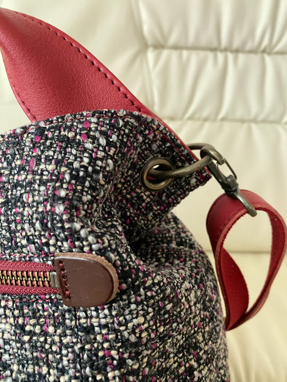 　日本製 Zess fino  ツイード×姫路レザートート 2WAY　秋冬にぴったりな感じのいい風合い♪ 9枚目の画像