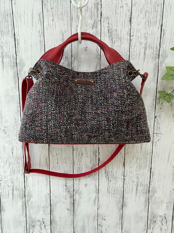 　日本製 Zess fino  ツイード×姫路レザートート 2WAY　秋冬にぴったりな感じのいい風合い♪ 6枚目の画像