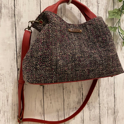 　日本製 Zess fino  ツイード×姫路レザートート 2WAY　秋冬にぴったりな感じのいい風合い♪ 7枚目の画像