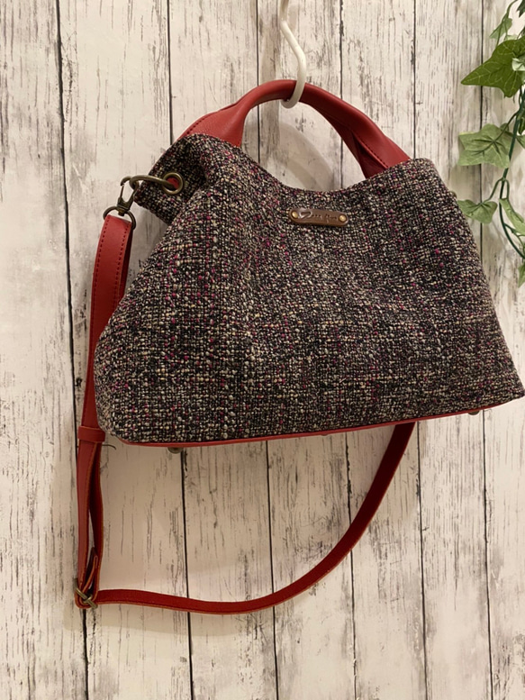 　日本製 Zess fino  ツイード×姫路レザートート 2WAY　秋冬にぴったりな感じのいい風合い♪ 7枚目の画像