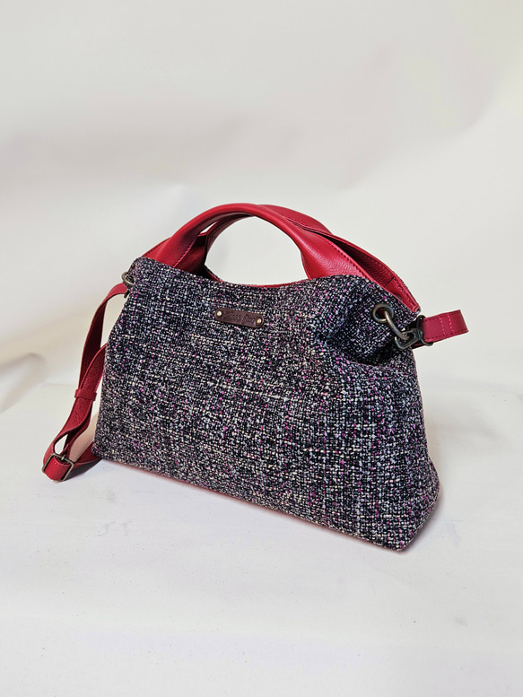 　日本製 Zess fino  ツイード×姫路レザートート 2WAY　秋冬にぴったりな感じのいい風合い♪ 2枚目の画像