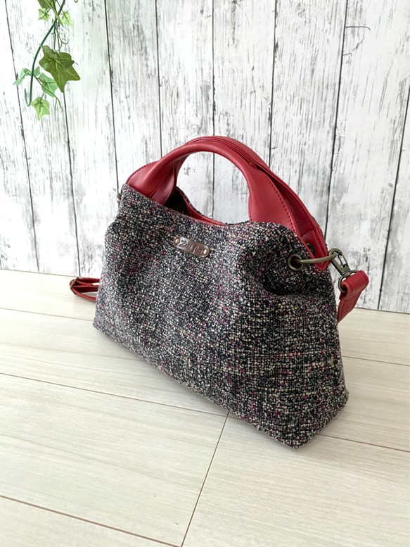 　日本製 Zess fino  ツイード×姫路レザートート 2WAY　秋冬にぴったりな感じのいい風合い♪ 1枚目の画像
