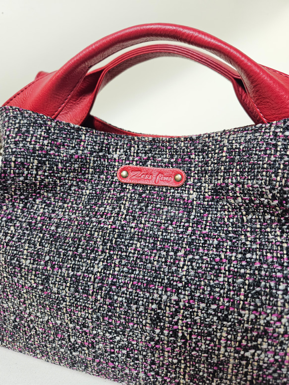 　日本製 Zess fino  ツイード×姫路レザートート 2WAY　秋冬にぴったりな感じのいい風合い♪ 8枚目の画像