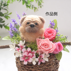 【犬種選べる】ピンク系 プリザーブドフラワー 羊毛フェルト 犬 花 ダックスフンド ペット 置物 7枚目の画像