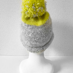 ふざけたニット帽　グレー　黄色　ウール　帽子　 3枚目の画像
