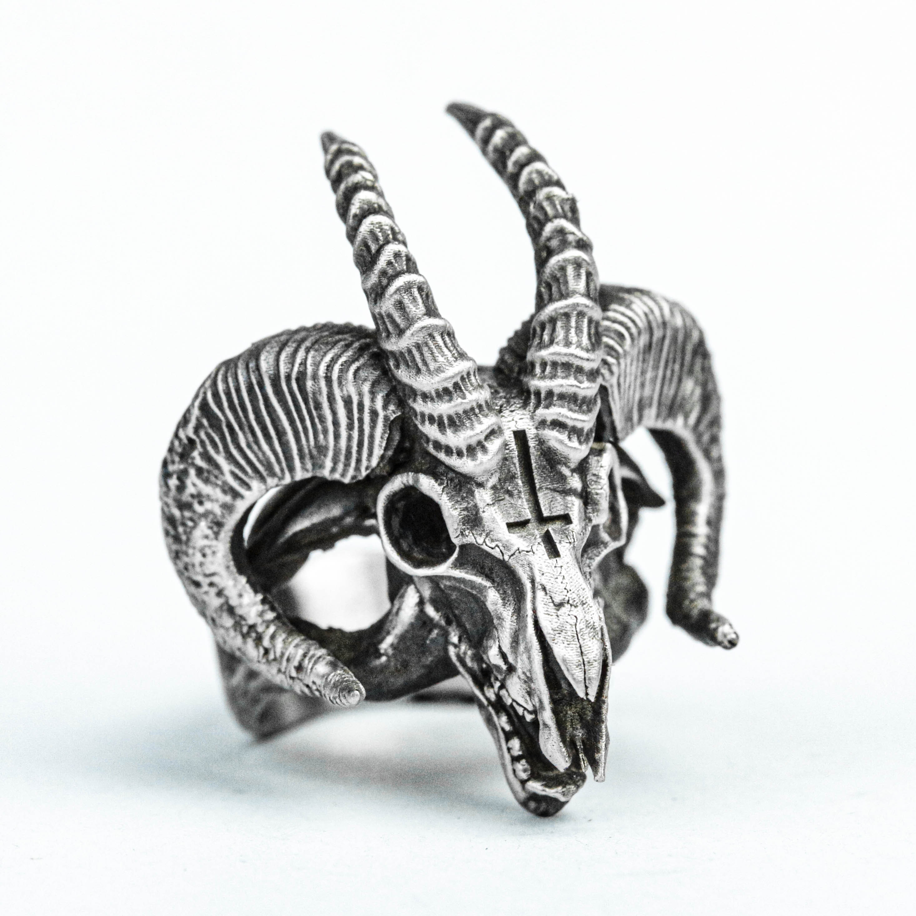 羊の頭蓋骨の質感 925 スターリング シルバー リング、モンスター リング、メンズ リング、羊の干支のマスコット
