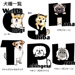 【受注生産】アルファベット犬 長袖Tシャツ　～ワンちゃんのイニシャルでお作りします～ コーギー　パグ　ペキニーズ　柴犬他 5枚目の画像