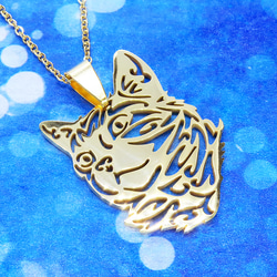 【再々販】ゴールドカラー リアルな猫フェイスモチーフのペンダントネックレス ダイカット スレンレス製 メンズ レディース 9枚目の画像