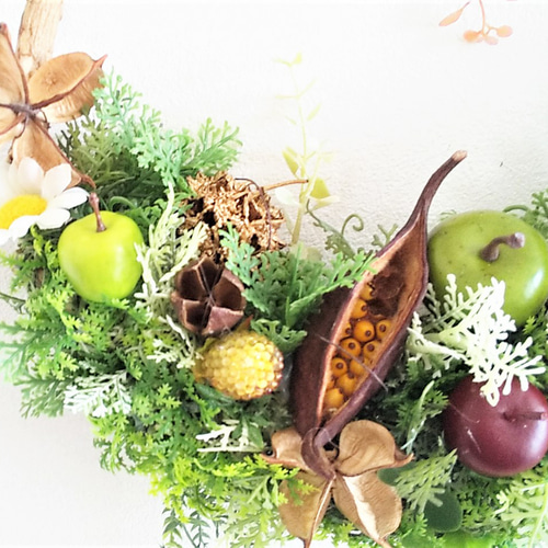 玄関リース 姫リンゴリースとクリスマスリースの2way 秋リース