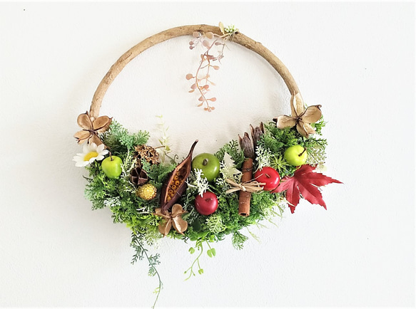 玄関リース 姫リンゴリースとクリスマスリースの2way 秋リース